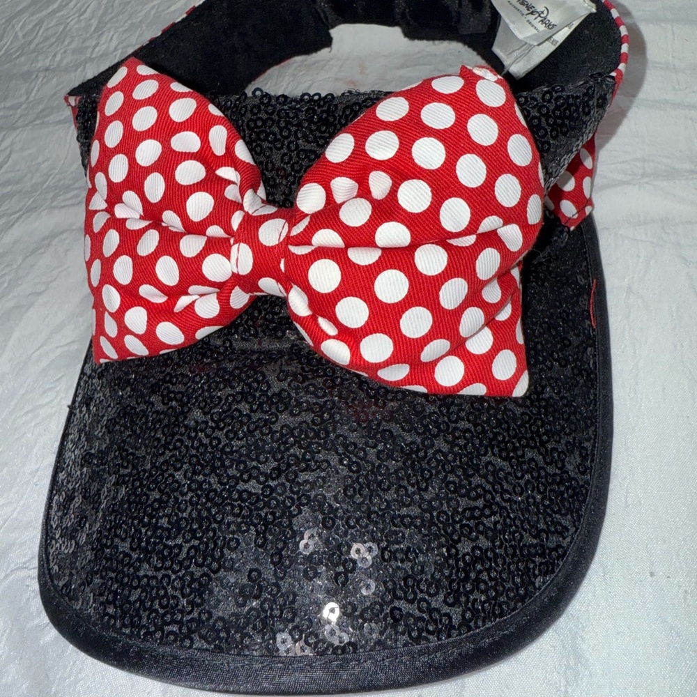 Red Polka Dot Bow Black Sequin Visor